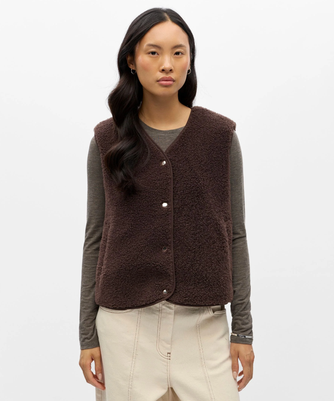 Gilet polaire sans manches OBJELLA OBJECT marron – vue portée de face