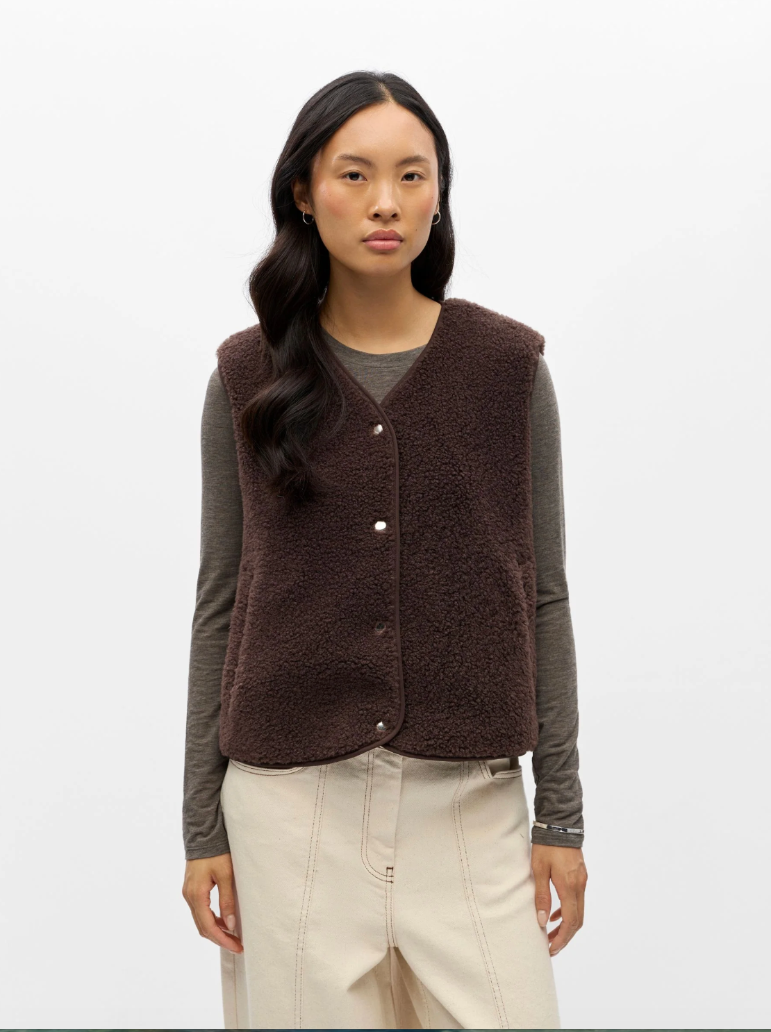 Gilet polaire sans manches OBJELLA OBJECT marron – vue portée de face
