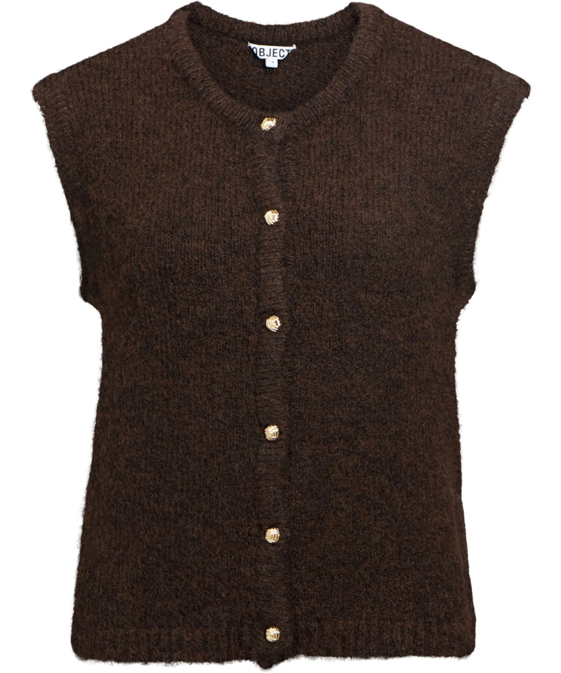 Gilet sans manches Objsaggia OBJECT Seal Brown à boutons dorés – vue produit
