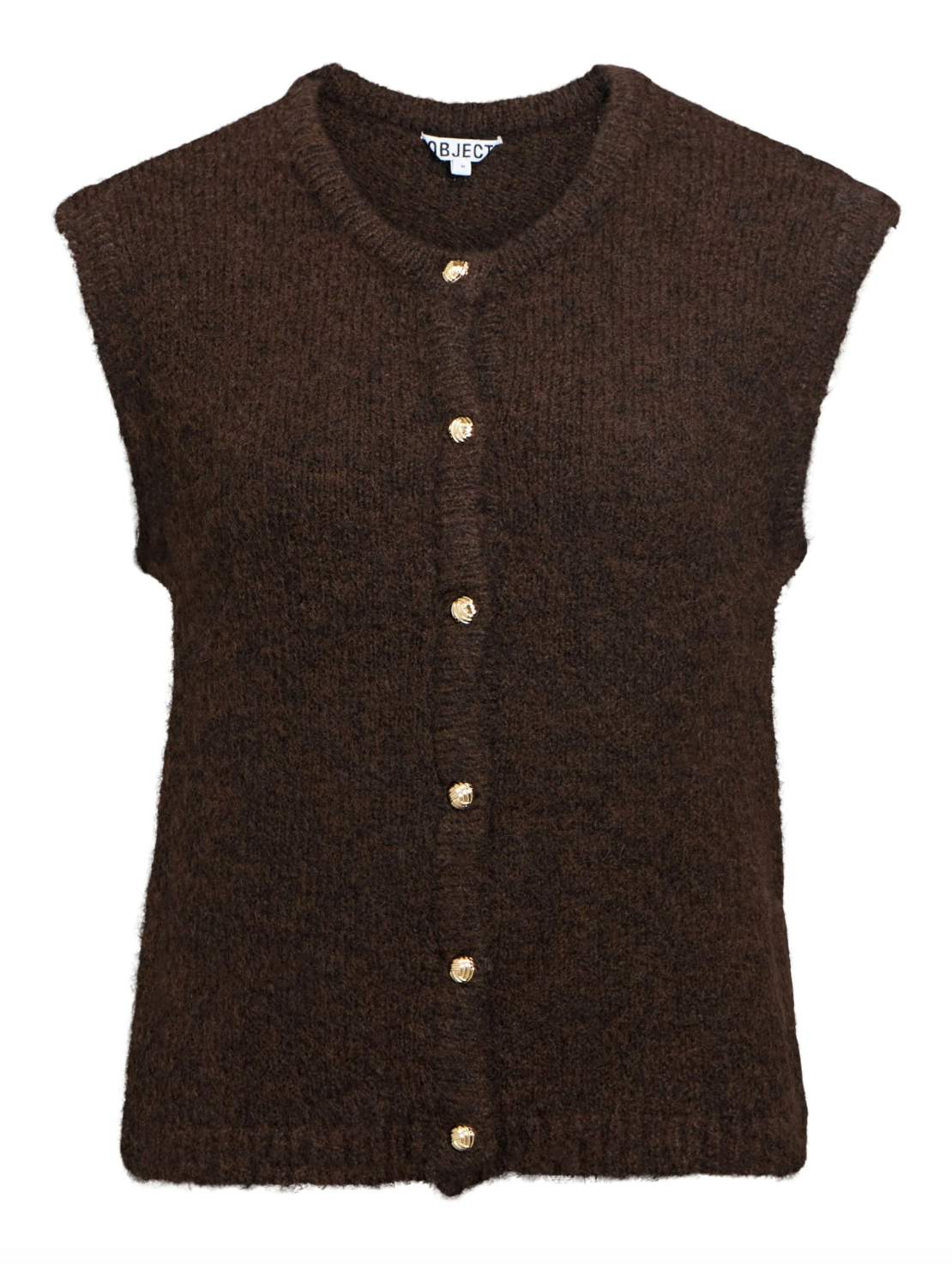 Gilet sans manches Objsaggia OBJECT Seal Brown à boutons dorés – vue produit