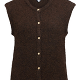 Gilet sans manches Objsaggia OBJECT Seal Brown à boutons dorés – vue produit