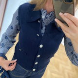 Gilet femme Sibella VILA Navy Blazer en maille avec boutons métallisés