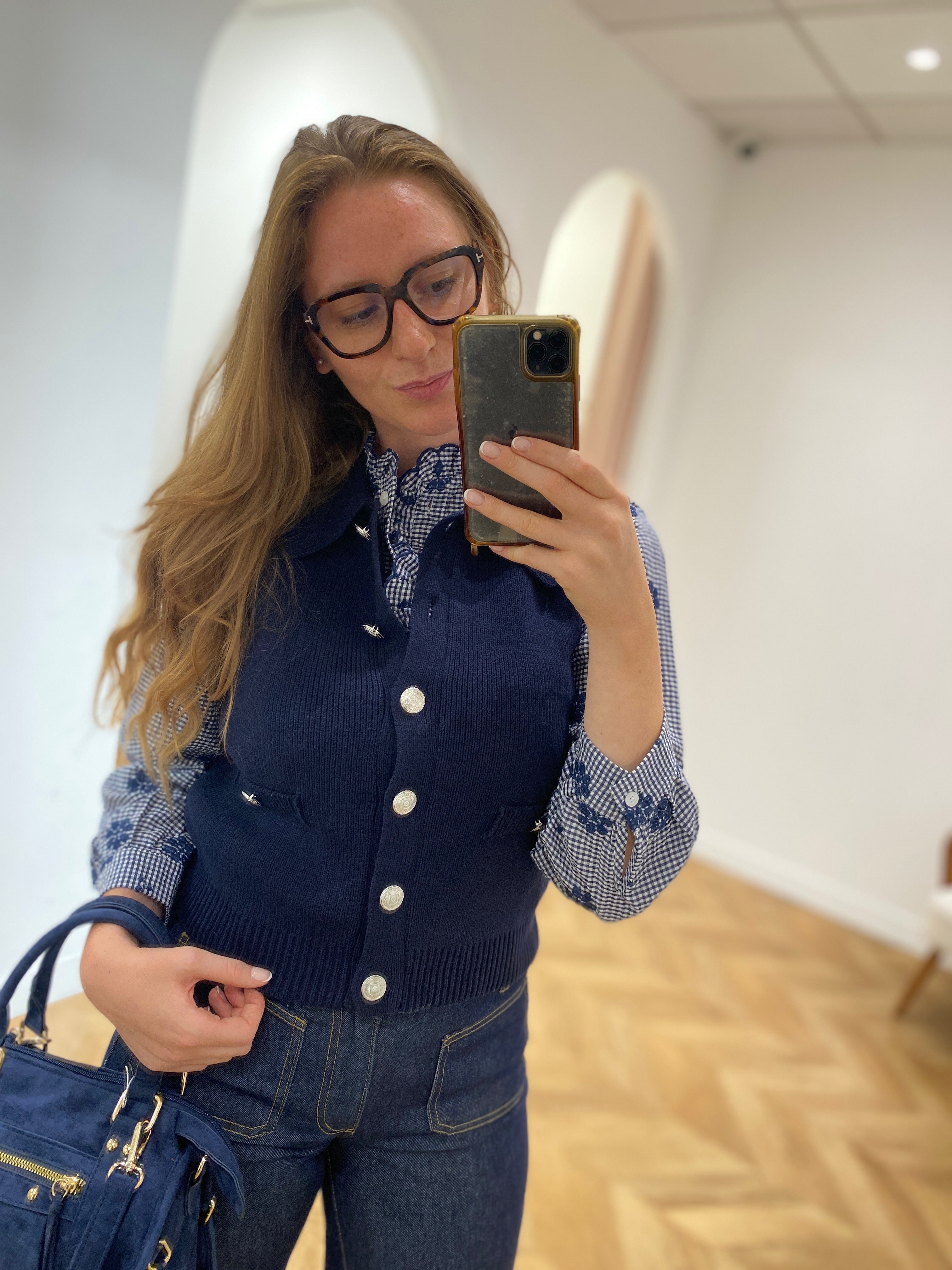 Gilet femme VILA Sibella Navy Blazer col chemise et poches devant