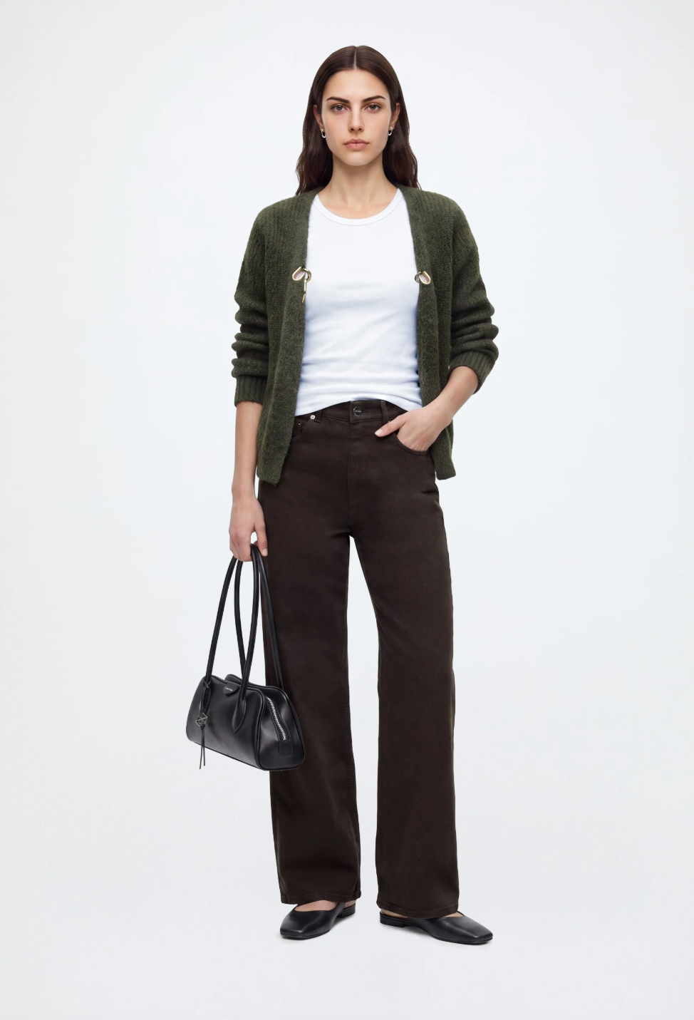 Gilet VINORGA VILA Forest Night – look complet avec pantalon marron