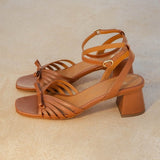 Talon carré fines brides avec nœud - Camel - BOBBIES FEMME