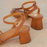 Talon carré fines brides avec nœud - Camel - BOBBIES FEMME
