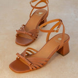 Talon carré fines brides avec nœud - Camel - BOBBIES FEMME