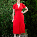 Robe plissée drapée à la taille - Rouge carmin - I.Code