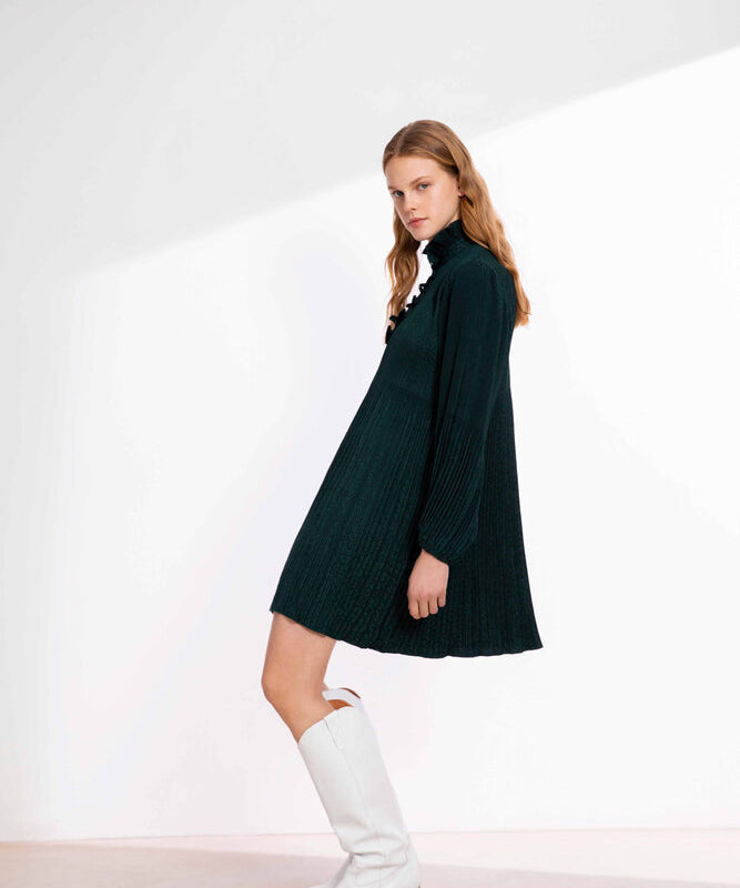 Robe courte fluide plissée Carolyn - verte - SUNCOO