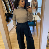 Pantalon large tailleur chic Japon - Bleu nuit - SUNCOO