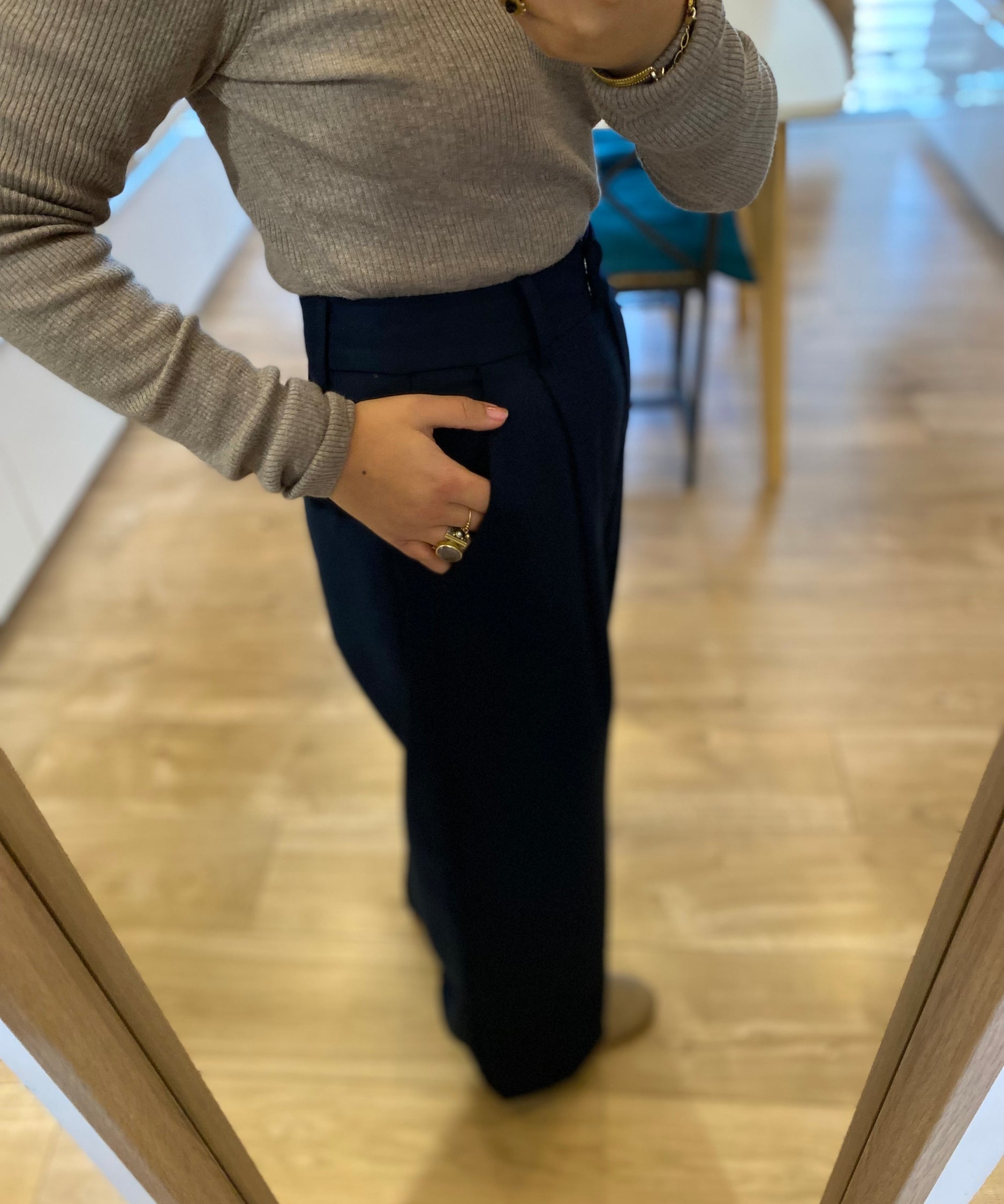 Pantalon large tailleur chic Japon - Bleu nuit - SUNCOO