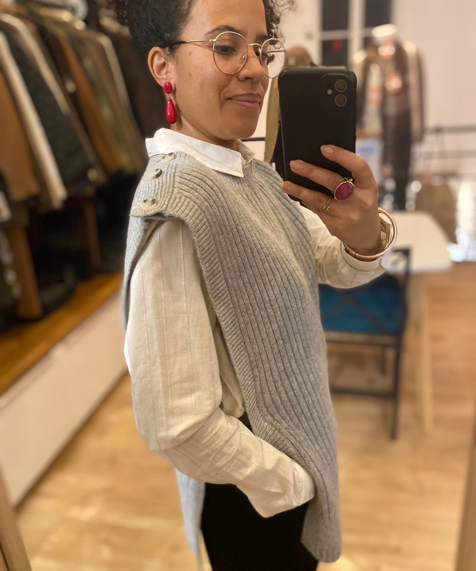 Pull sans manches oversize en maille Pacome - Gris chiné - SUNCOO