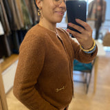 Cardigan court boutons or effet tweed GALIA - Chocolat - SUNCOO
