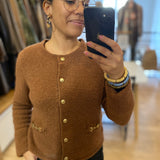 Cardigan court boutons or effet tweed GALIA - Chocolat - SUNCOO
