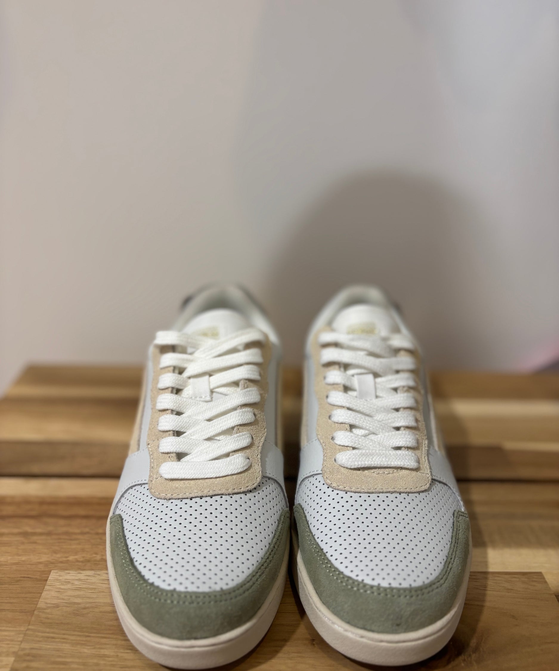 Baskets en cuir Hazel - Ecru et kaki clair - FAGUO FEMME