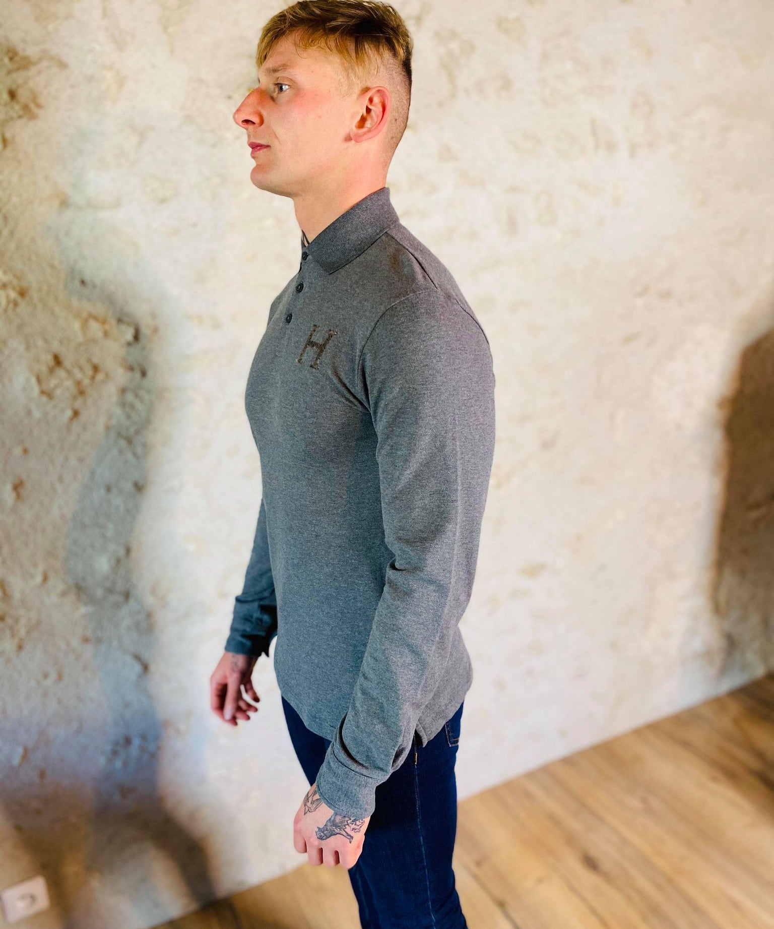 Polo à manches longues en coton mélangé et H en tweed HACKETT