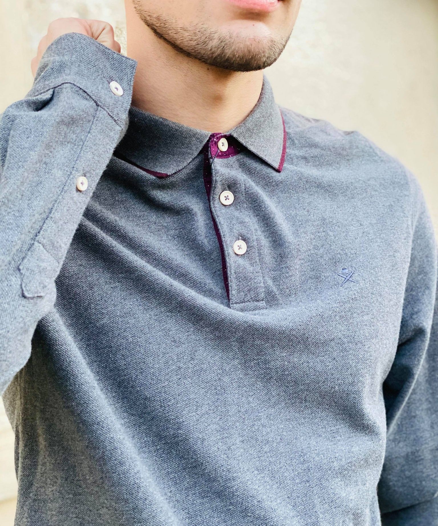 Polo gris - col violet - HACKETT