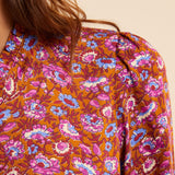 Blouse fleurie col collerette - Camel - I.CODE