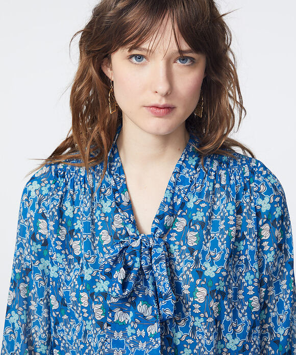 Blouse en crêpe - imprimé glycine col lavallière - Ikks women