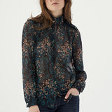 Blouse en voile créponné - imprimé arabesque florale grenat - IKKS Women