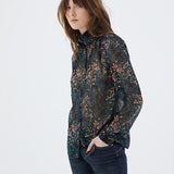Blouse en voile créponné - imprimé arabesque florale grenat - IKKS Women