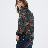 Blouse en voile créponné - imprimé arabesque florale grenat - IKKS Women