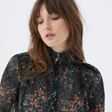 Blouse en voile créponné - imprimé arabesque florale grenat - IKKS Women