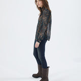 Blouse en voile créponné - imprimé arabesque florale grenat - IKKS Women