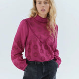Blouse en coton bio broderie fleurs - Violet - IKKS