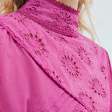 Blouse en coton bio broderie fleurs - Violet - IKKS