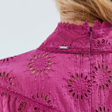 Blouse en coton bio broderie fleurs - Violet - IKKS