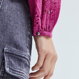 Blouse en coton bio broderie fleurs - Violet - IKKS