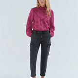 Blouse en coton bio broderie fleurs - Violet - IKKS
