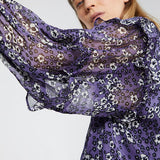 Blouse volantée oversize voile créponné  - imprimé floral femme lavande - IKKS Women