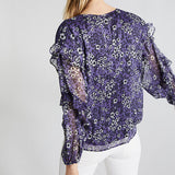 Blouse volantée oversize voile créponné  - imprimé floral femme lavande - IKKS Women