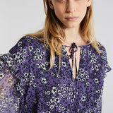 Blouse volantée oversize voile créponné  - imprimé floral femme lavande - IKKS Women