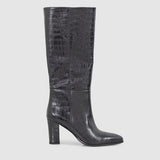 Bottes à talons en cuir embossé crocodile - Noir - IKKS