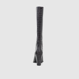 Bottes à talons en cuir embossé crocodile - Noir - IKKS