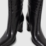 Bottes à talons en cuir embossé crocodile - Noir - IKKS