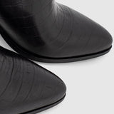Bottes à talons en cuir embossé crocodile - Noir - IKKS