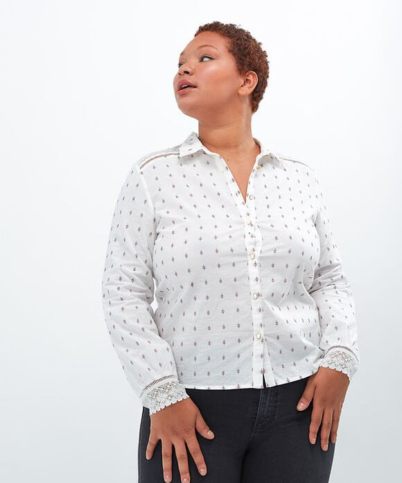 Chemise jacquard et dentelle - Blanc cassé - I.Code