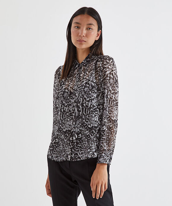 Chemise en voile plumetis - imprimé cosy flowers noir - IKKS women