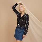 Chemise imprimé fleurs étoilées - Noire - I.Code