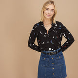 Chemise imprimé fleurs étoilées - Noire - I.Code