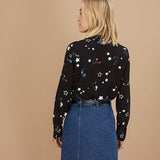 Chemise imprimé fleurs étoilées - Noire - I.Code