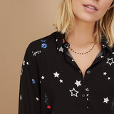 Chemise imprimé fleurs étoilées - Noire - I.Code