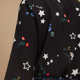 Chemise imprimé fleurs étoilées - Noire - I.Code