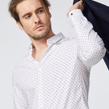 Chemise SLIM - blanche imprimé mini-colonnes - IKKS MEN