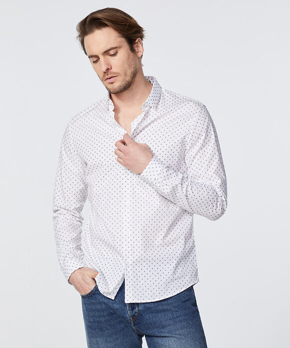 Chemise SLIM - blanche imprimé mini-colonnes - IKKS MEN