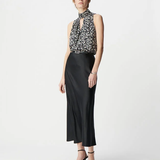 Satin midi A-line skirt - Black - IKKS WOMEN